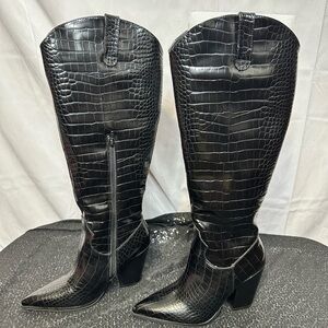 Faux Crocodile Skin Tall Boots